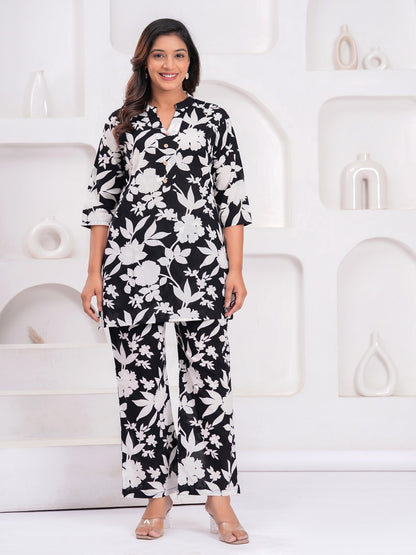 Black in white cotton cord set