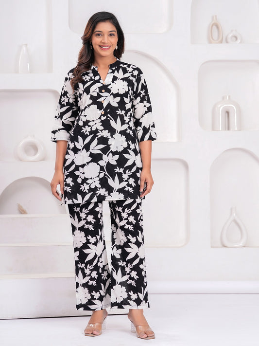 Black in white cotton cord set