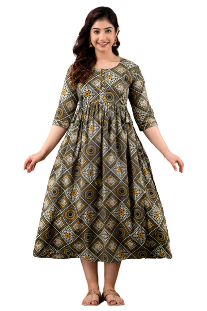 Brown  chock floral Cotton Maternity and Feeding Kurti