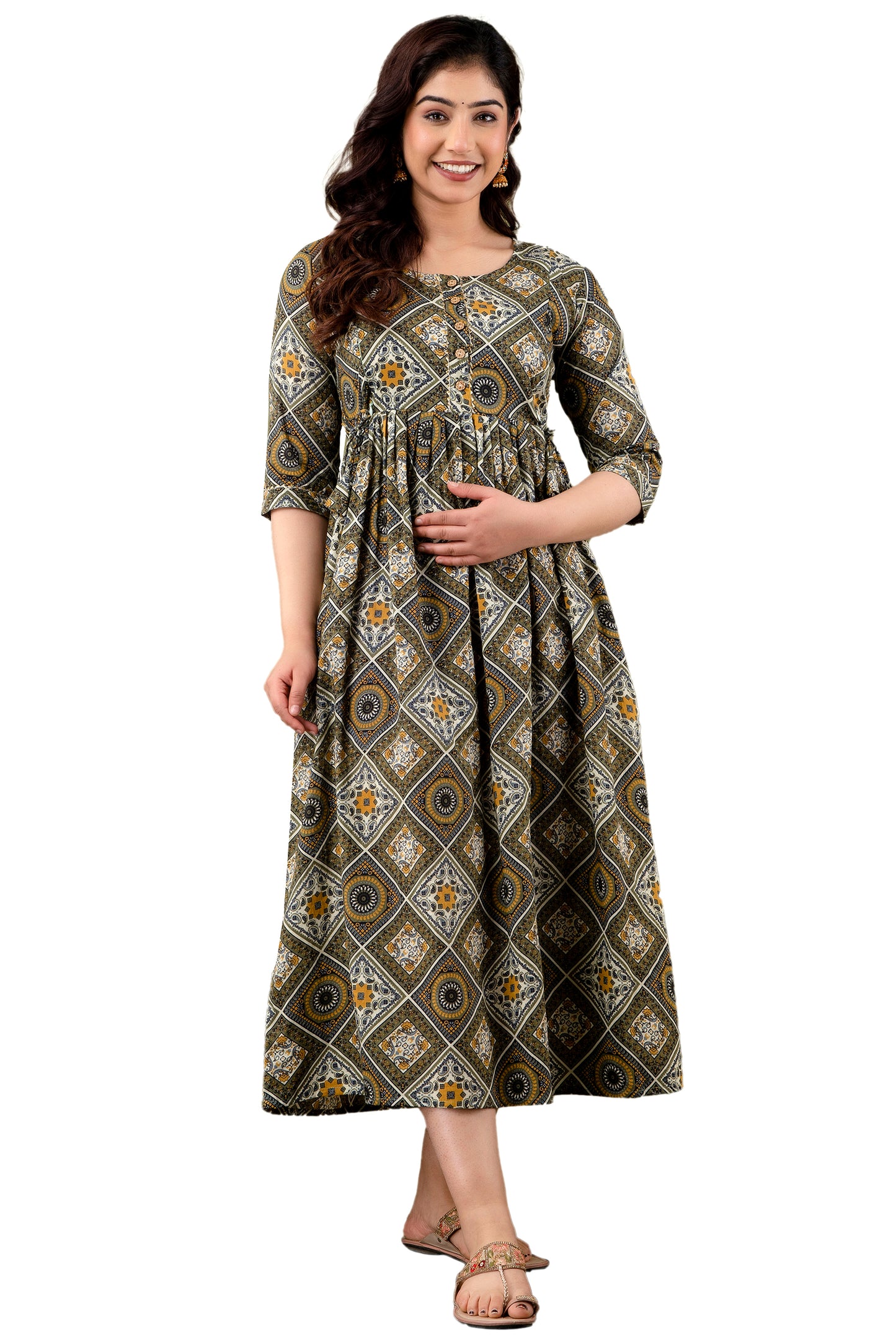 Brown  chock floral Cotton Maternity and Feeding Kurti