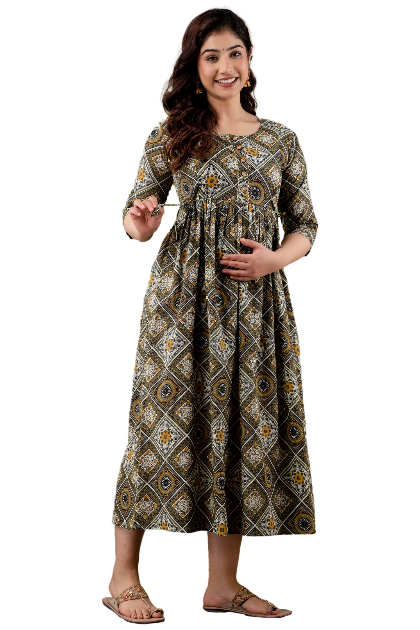 Brown  chock floral Cotton Maternity and Feeding Kurti