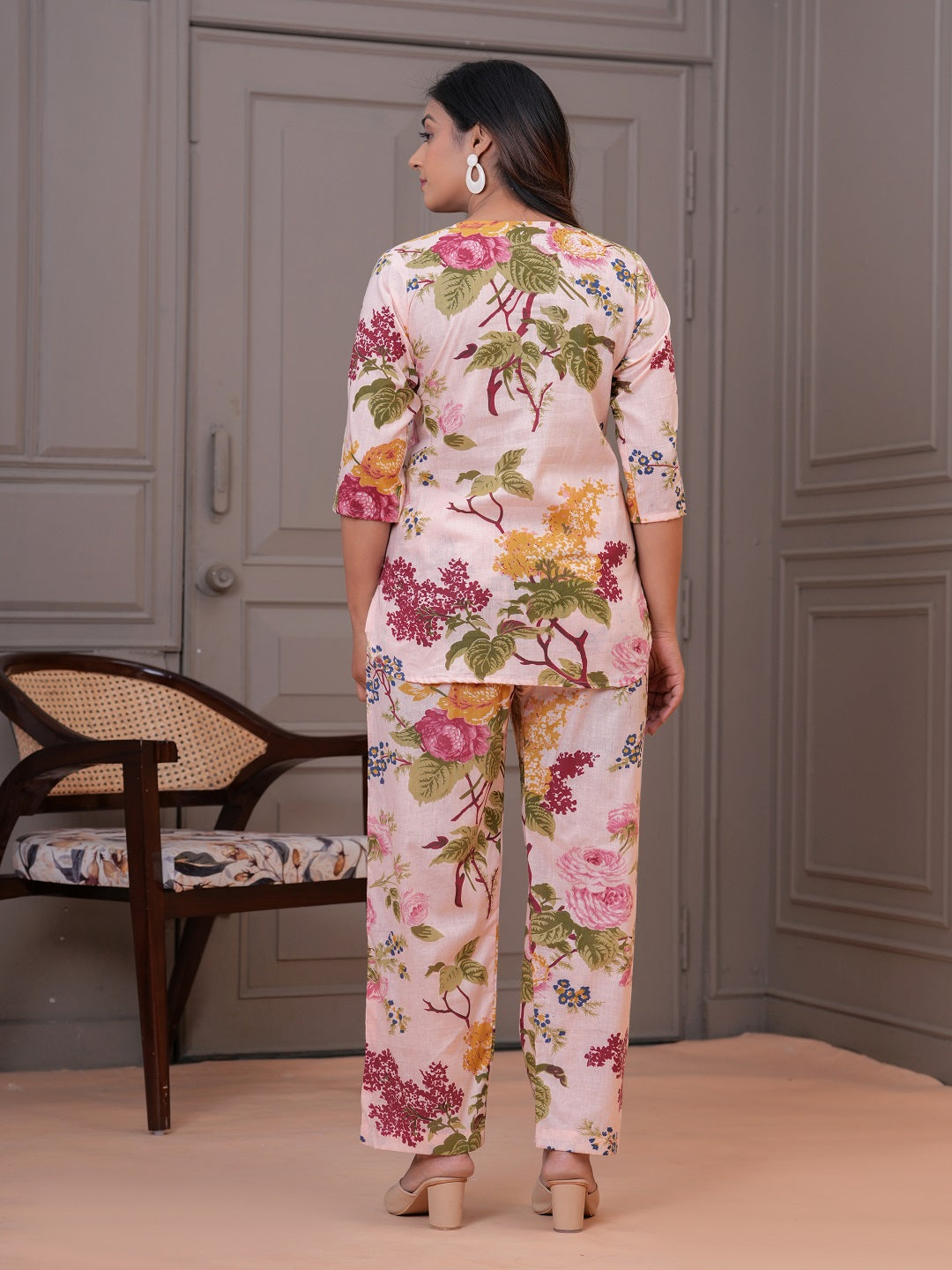 White multi print cotton cord set