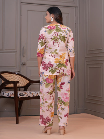 White multi print cotton cord set