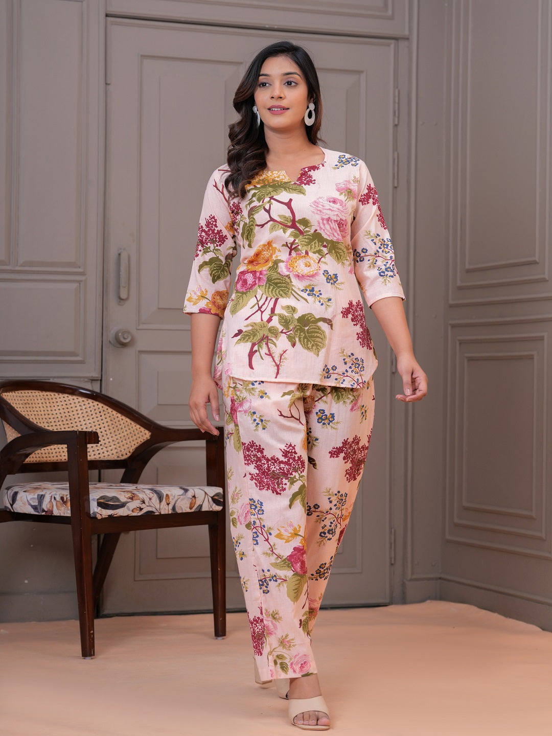 White multi print cotton cord set