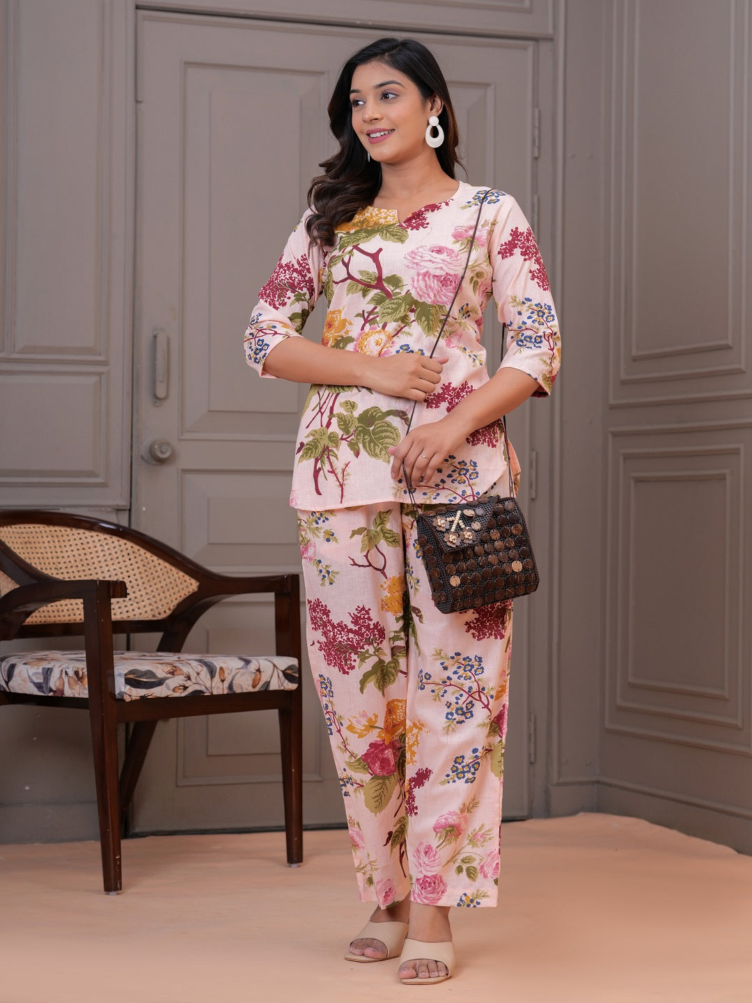 White multi print cotton cord set