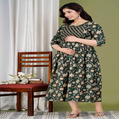 Green champ cotton maternity and feeding kurti