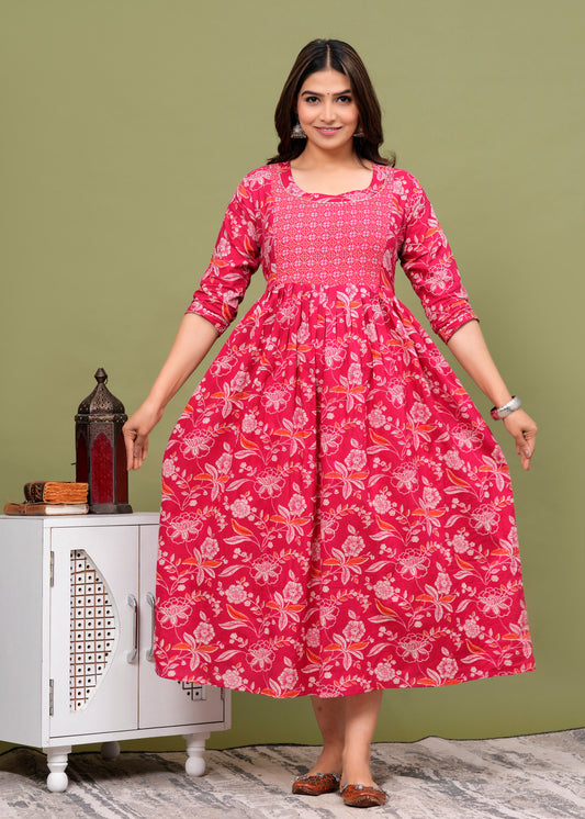 Pink cotton maternity and feeding kurti