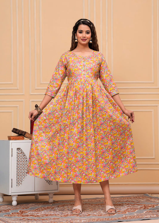 English Peach floral  cotton maternity and feeding kurti