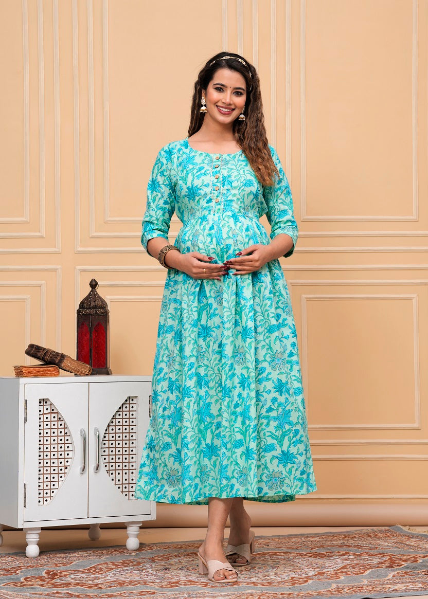 Sky blue cotton maternity and feeding kurti