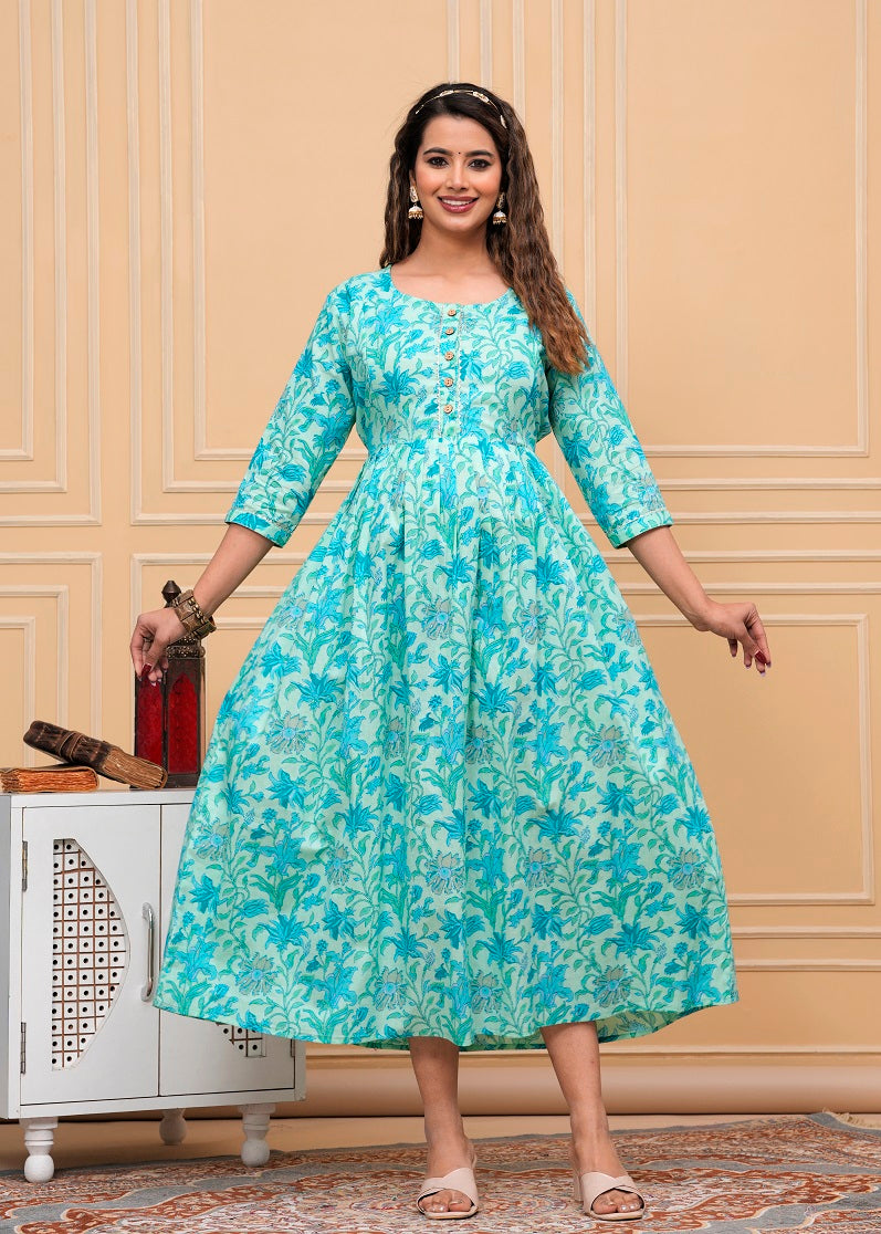 Sky blue cotton maternity and feeding kurti