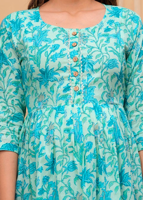 Sky blue cotton maternity and feeding kurti