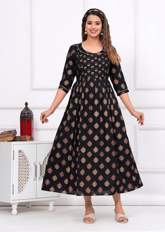 Black rayon maternity and feeding kurti