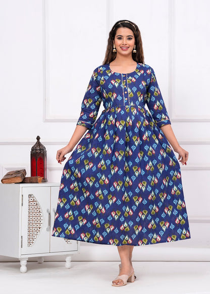 Blue tringal  cotton maternity and feeding kurti