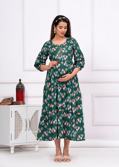 Tringal floral Cotton Printed Maternity And Feeding Kurti Combo Of 2