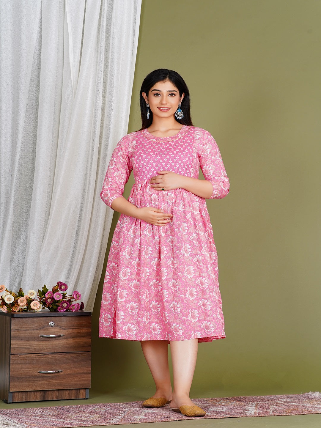 Pink royal rayon maternity and feeding kurti