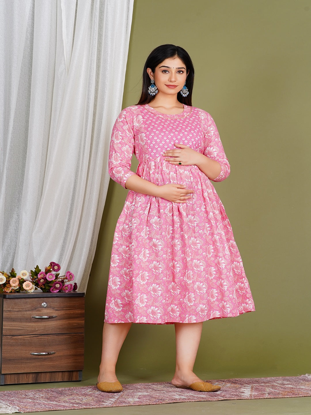 Pink royal rayon maternity and feeding kurti