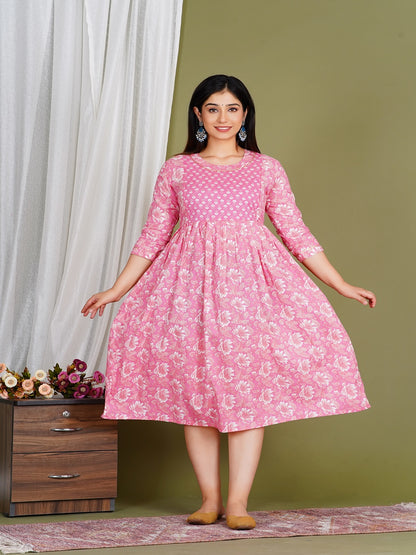 Pink royal rayon maternity and feeding kurti