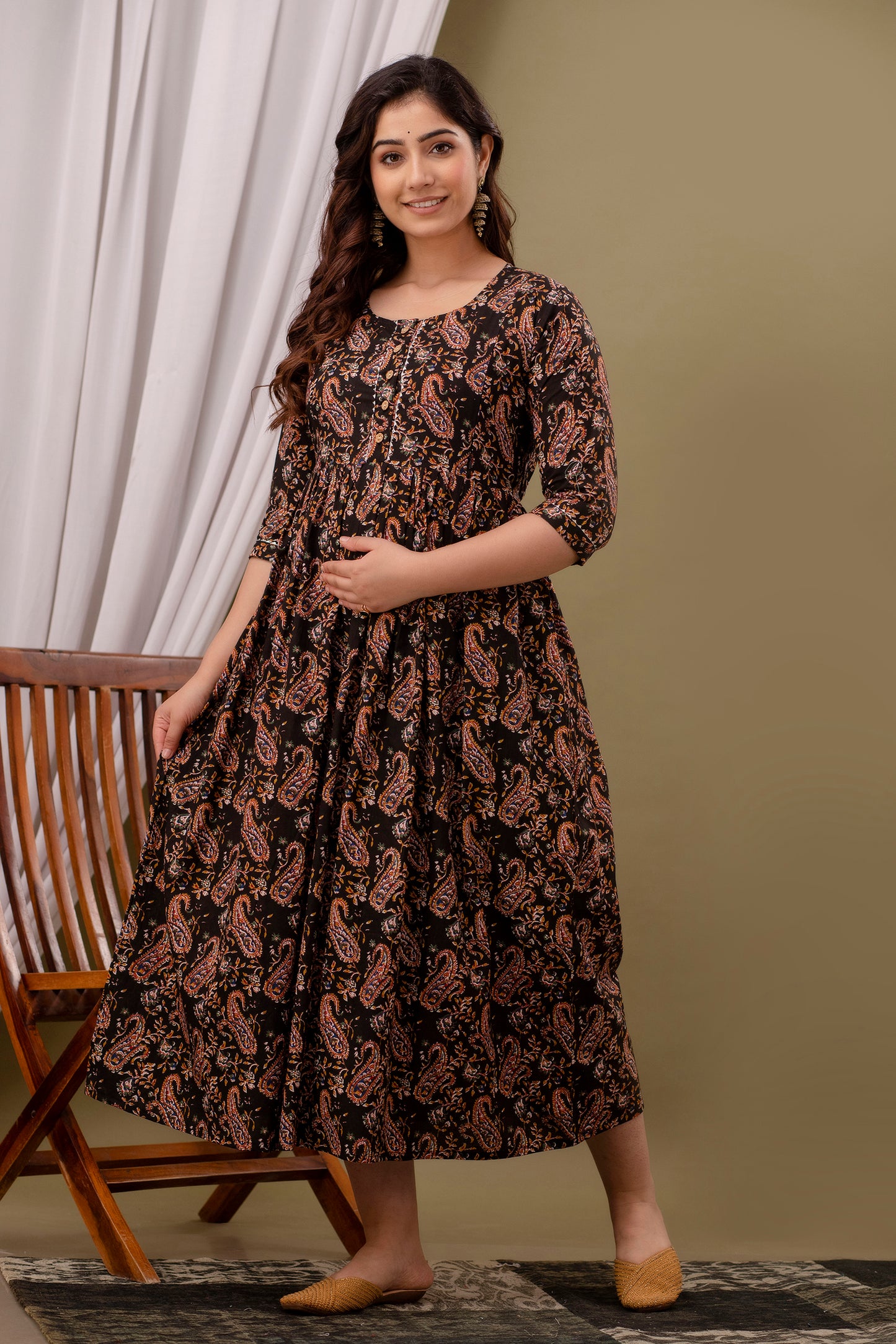 Brown carry Cotton maternity and feeding kurti