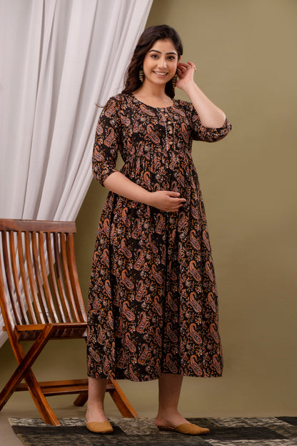 Brown carry Cotton maternity and feeding kurti