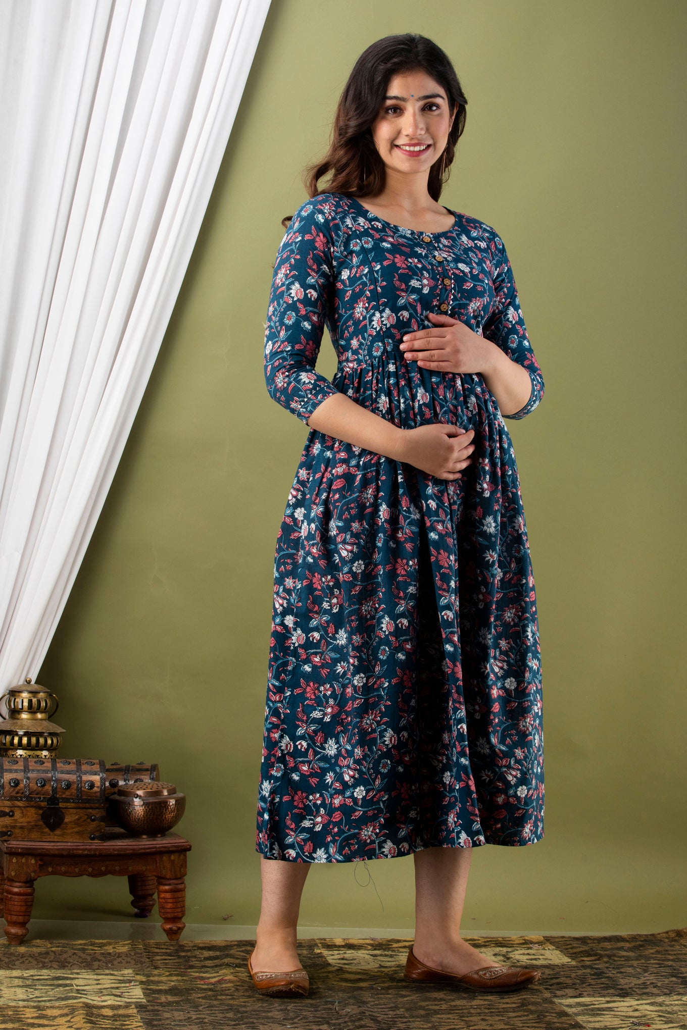 Blue Mahim Cotton maternity and feeding kurti