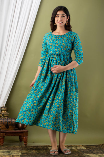 Rama yellow flower Cotton maternity and feeding kurti