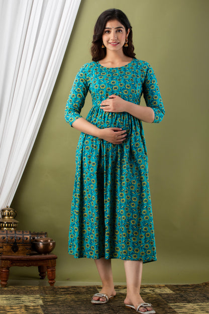 Rama yellow flower Cotton maternity and feeding kurti