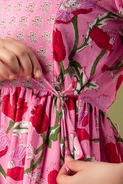 Pink red flower Cotton maternity and feeding kurti