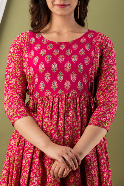 Pink chidi sanganeri Cotton maternity and feeding kurti