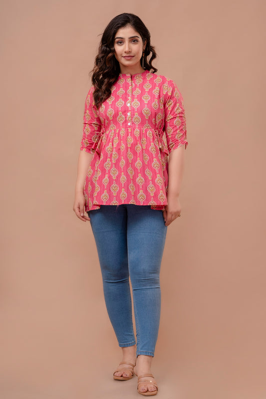 Pink blossom cotton printed top