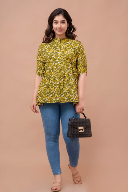 Green  fancy cotton printed top