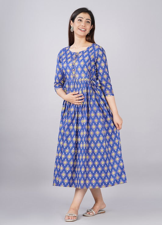 Indigo infasion Cotton printed  maternity and feeding kurti