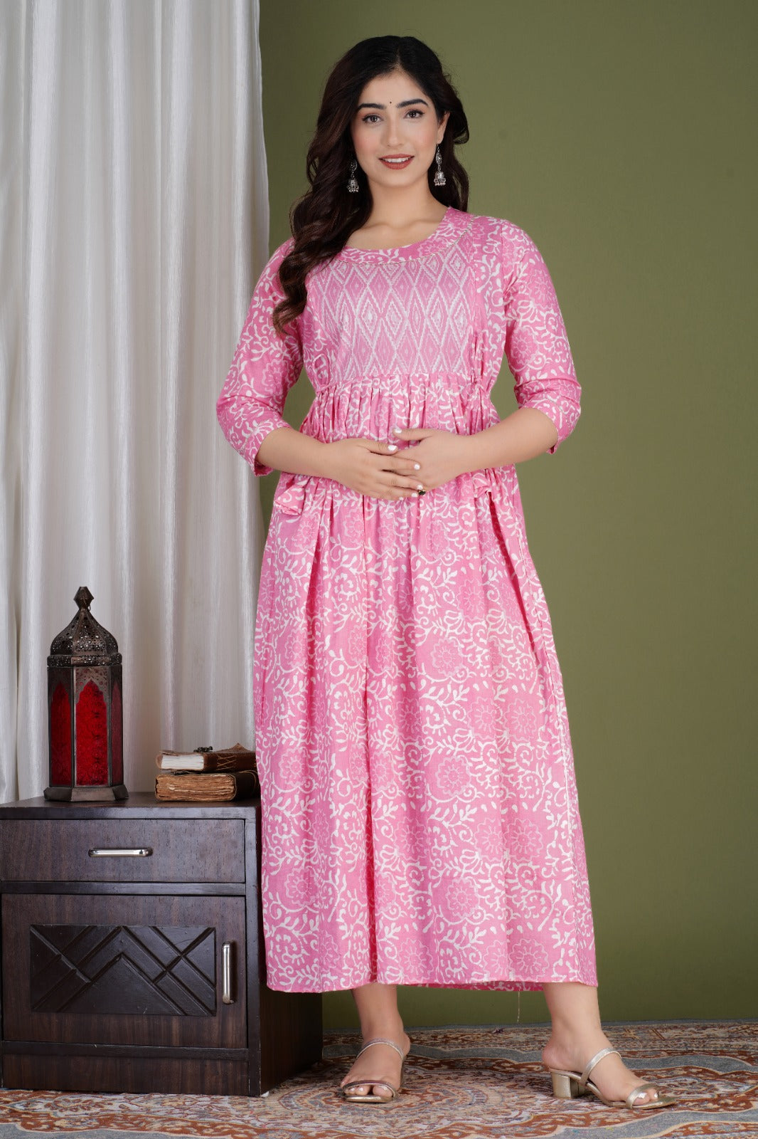 Pink malody   Cotton Printed Maternity And Feeding Kurti Combo Of 2