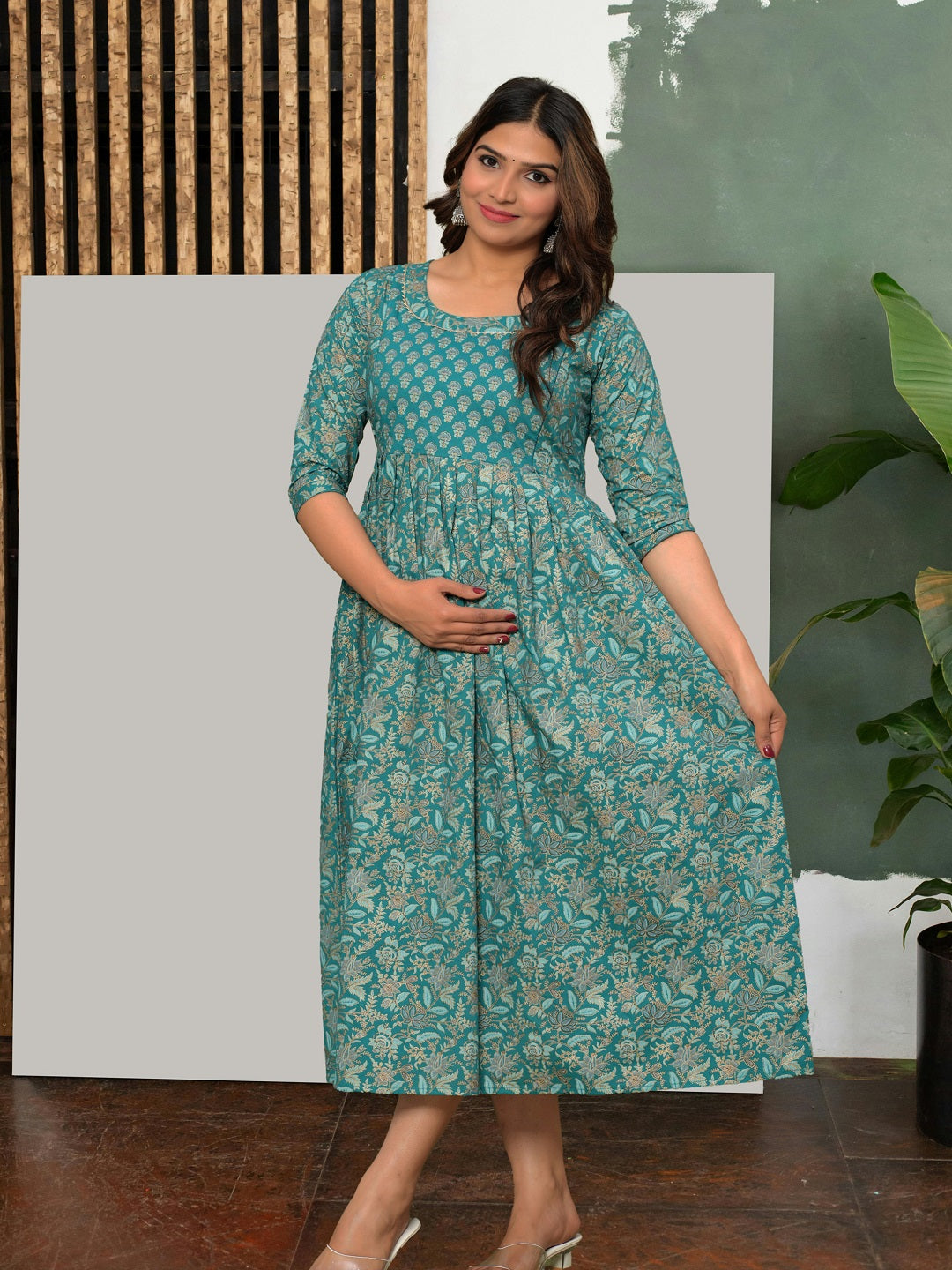 Multi grey rayon maternity and feeding kurti