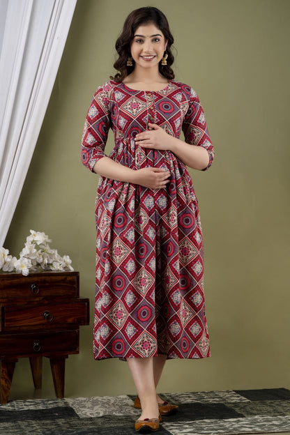 Purple haze Cotton printed maternity and feeding kurti