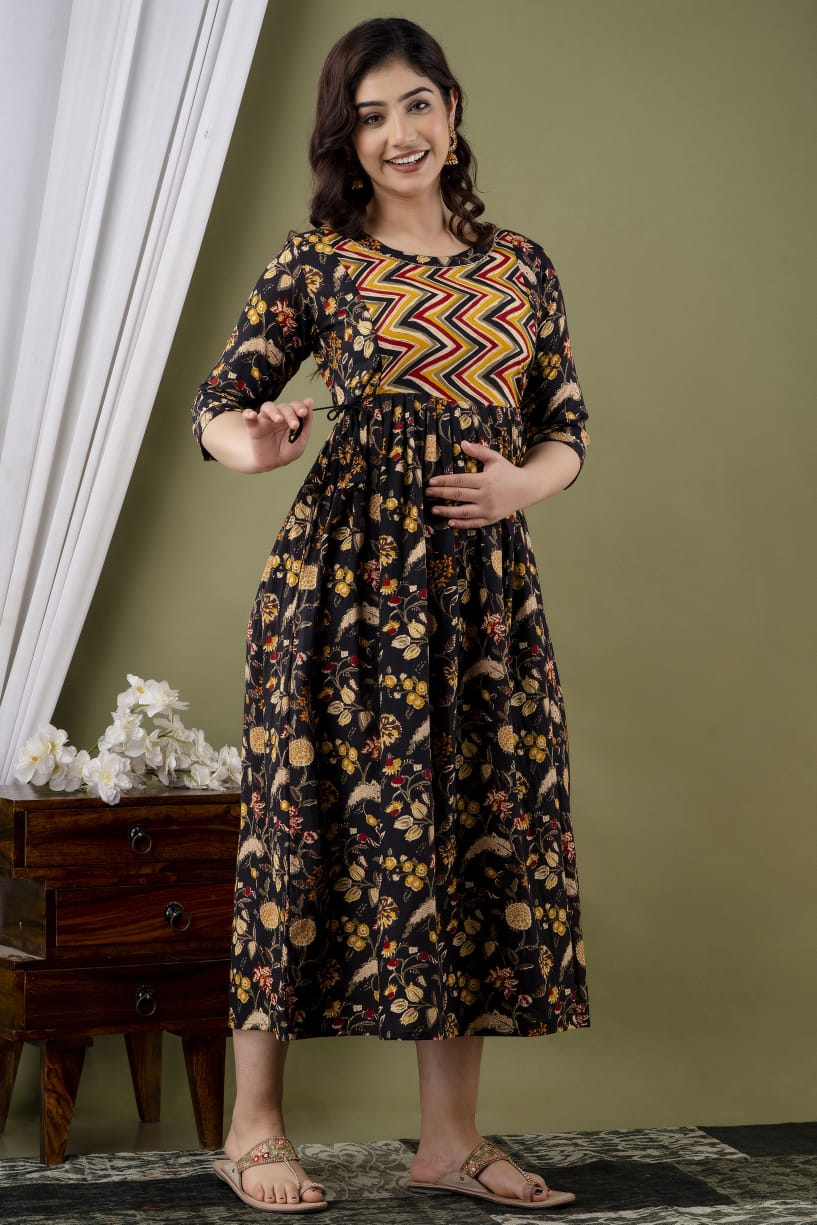 black with border lahriya  Cotton  printed maternity and feeding kirti