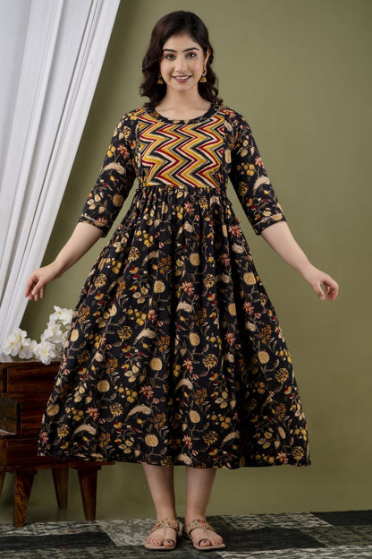 black with border lahriya  Cotton  printed maternity and feeding kirti