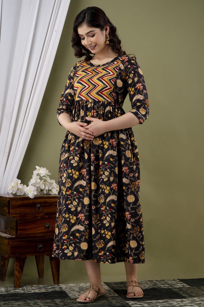 black with border lahriya  Cotton  printed maternity and feeding kirti