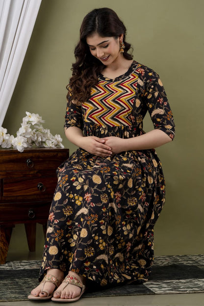 black with border lahriya  Cotton  printed maternity and feeding kirti