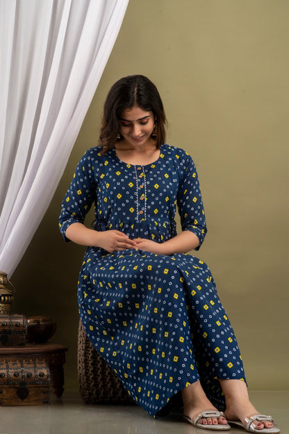 Blue doted Cotton maternity and feeding kurti