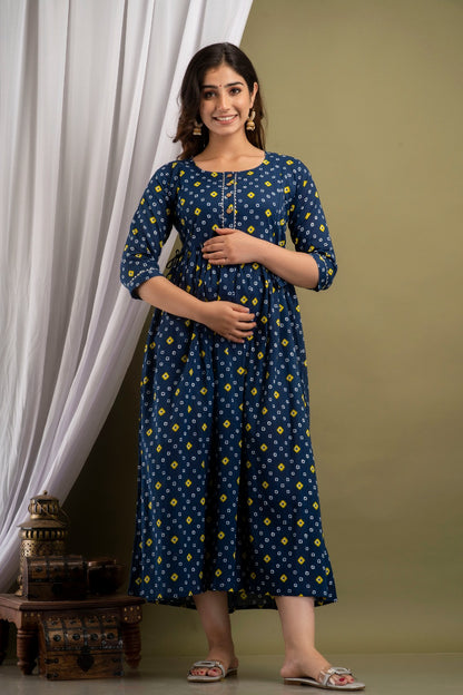 Blue doted Cotton maternity and feeding kurti