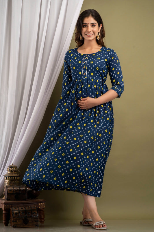 Blue doted Cotton maternity and feeding kurti