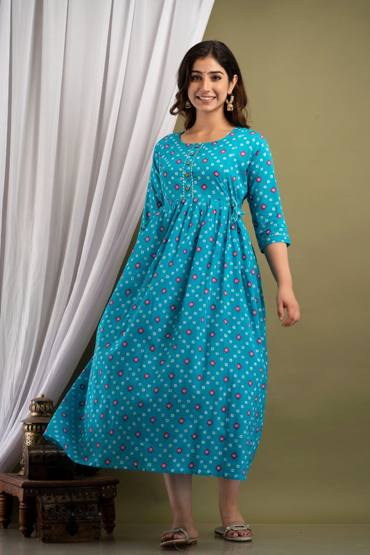 Blue red doted Cotton printed maternity and feeding kurti