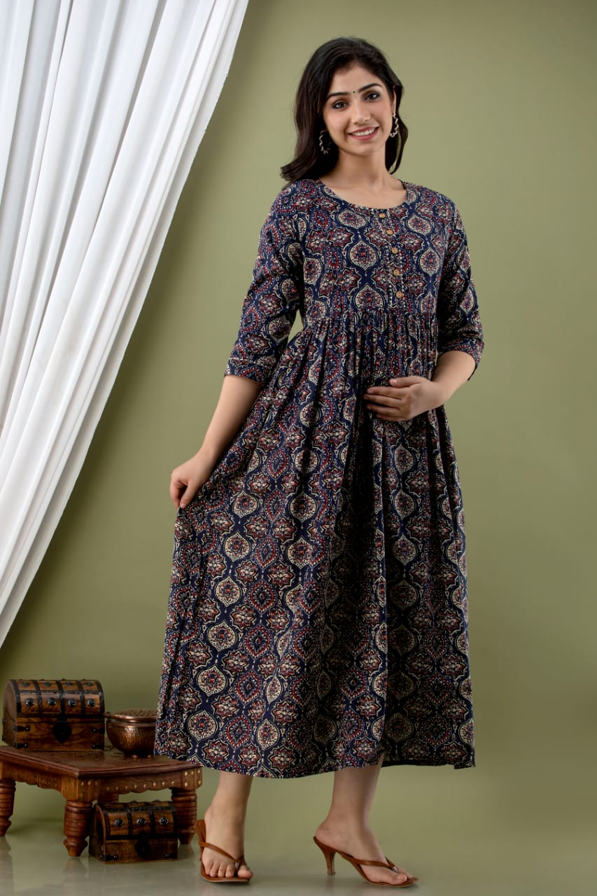 Blue bell blossom Cotton printed maternity and feeding kurti