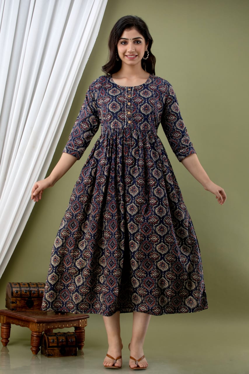 Blue bell blossom Cotton printed maternity and feeding kurti