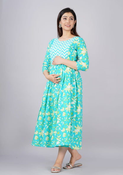 Sea green Cotton Maternity and feeding kurti