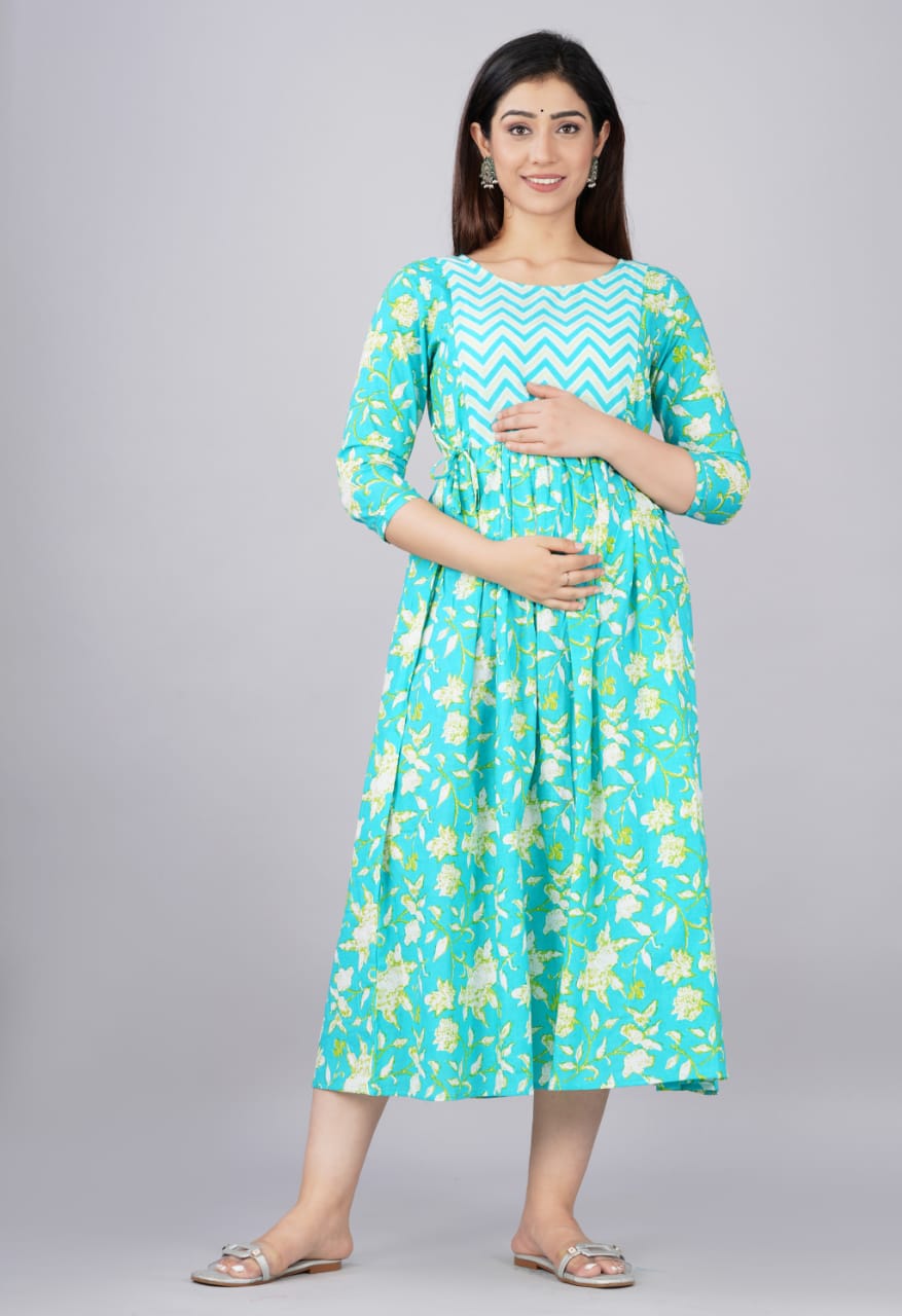 Sea green Cotton Maternity and feeding kurti