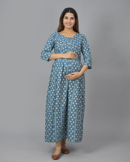 Blue white zikzak Cotton printed maternity and feeding kurti