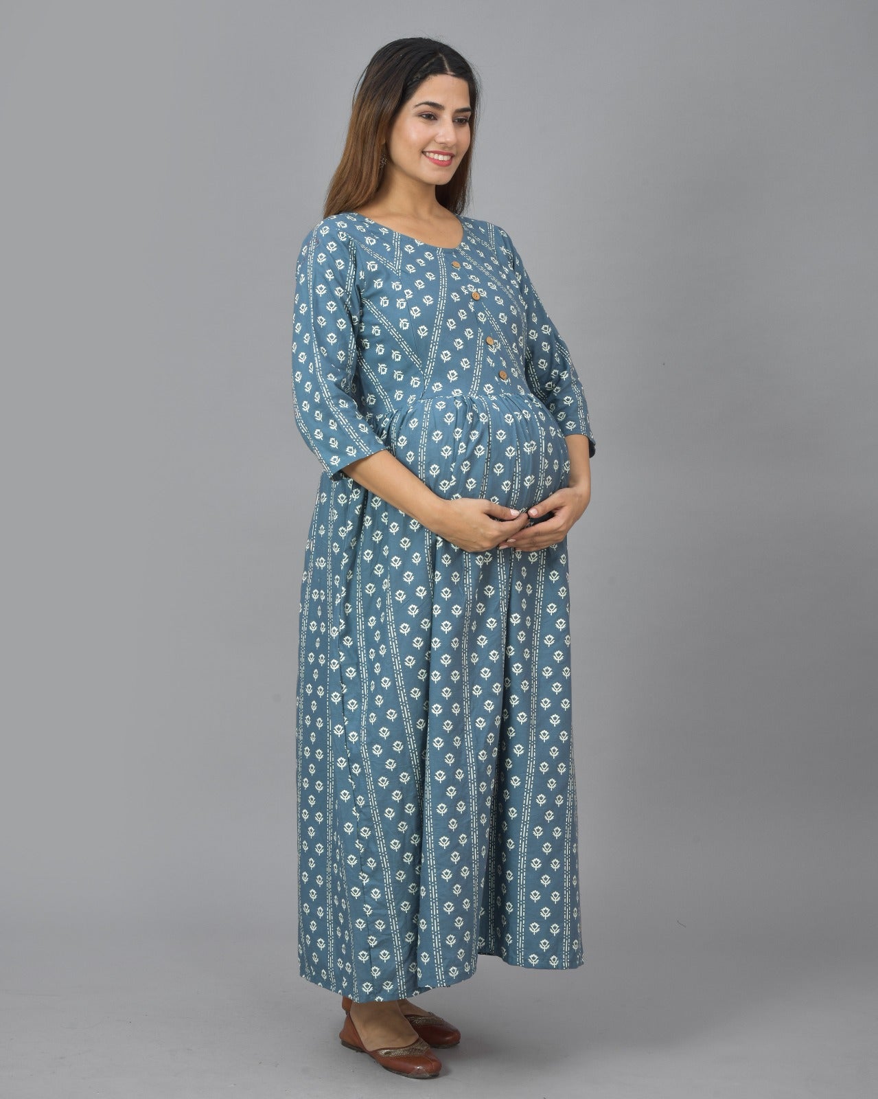 Blue white zikzak Cotton printed maternity and feeding kurti