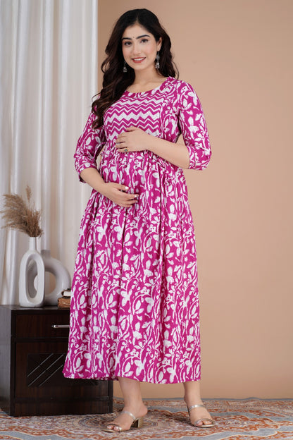 Purple  Cotton  printed maternity and feeding kurti