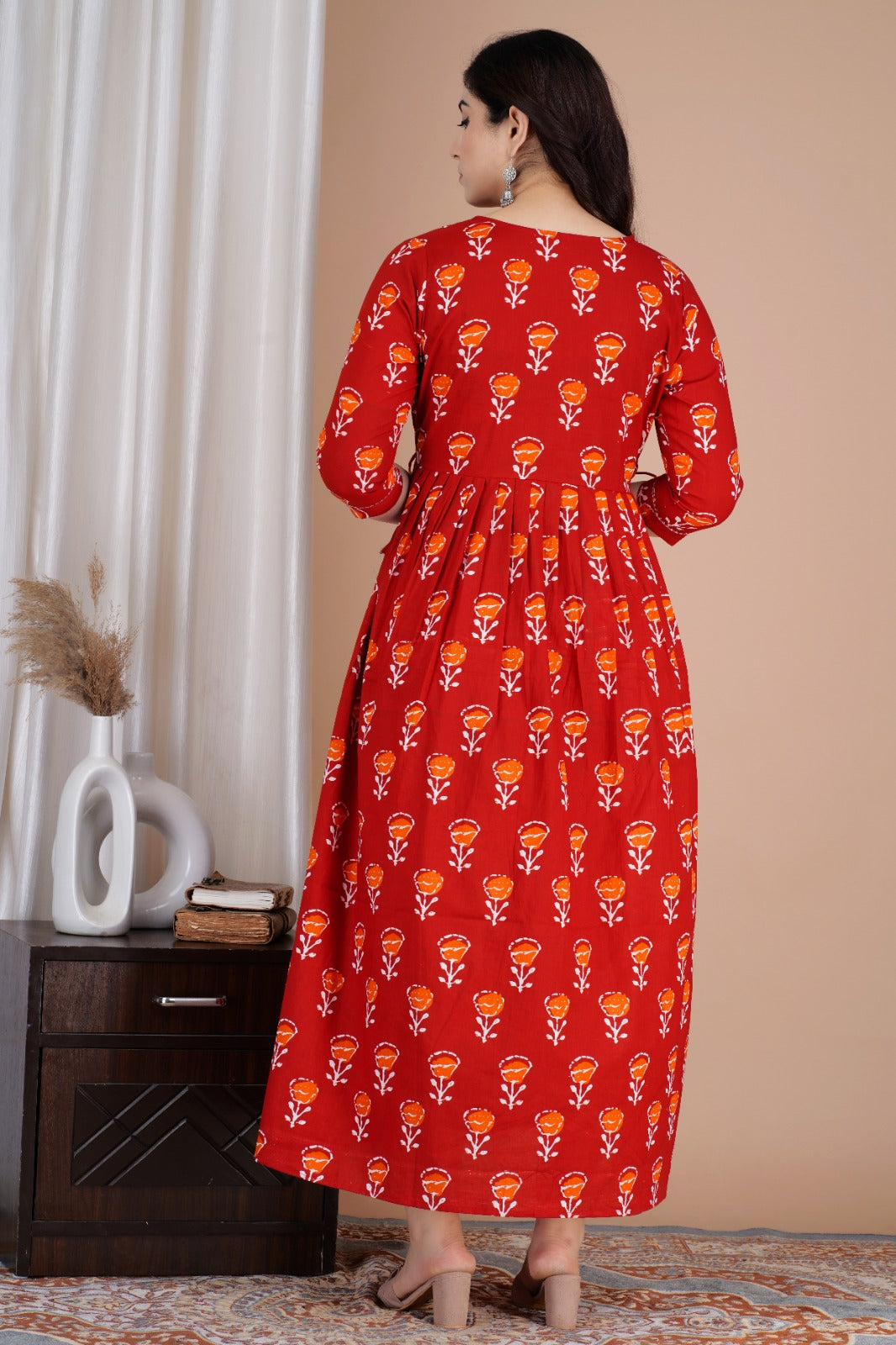 Cherry cascade red Cotton printed maternity and feeding kurti